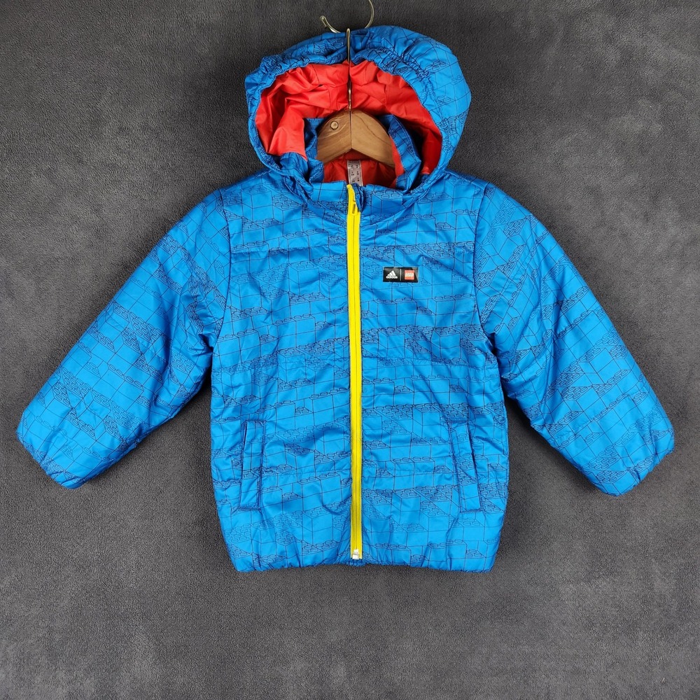 Adidas x LEGO Hooded Jacket Kids 4T Blue Padded Fill Zip Primegreen HB6604‎